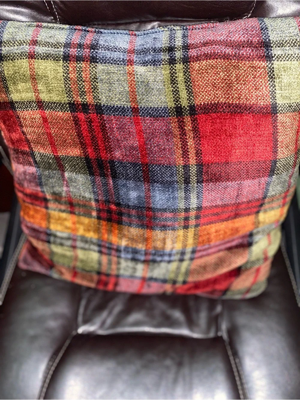 Autumnal Plaid Chenille Accent Pillow - Cozy Fall Decor